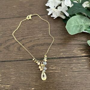 JANNA CONNER Multicolored Dancing Pearls Crystal Gold Tone chain necklace